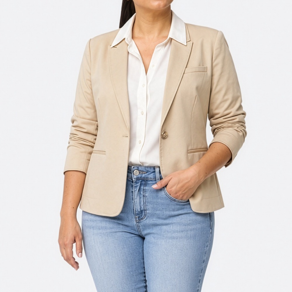 Tommy Hilfiger Elbow Patch Single Button Sand Blazer 12 L Quiet Luxury